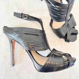 L.A.M.B. Gwen Stefani Stiletto Black Strappy Caged Heels Size 7.5
